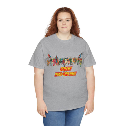 Superboy & Legion of Super-Heroes T-Shirt - 1970s DC Comics Art - Saturn Girl, Lightning Lad, Brainiac 5, Supergirl, Dawnstar, Mon-El, Bouncing Boy, Wildfire - LOSH