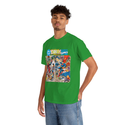 DC Comics Vs Marvel T-Shirt - John Byrne Art - Spider-Man, Raven, Cyborg, Wolverine, Joker, Superman, Batman, Deathstroke, Darkseid