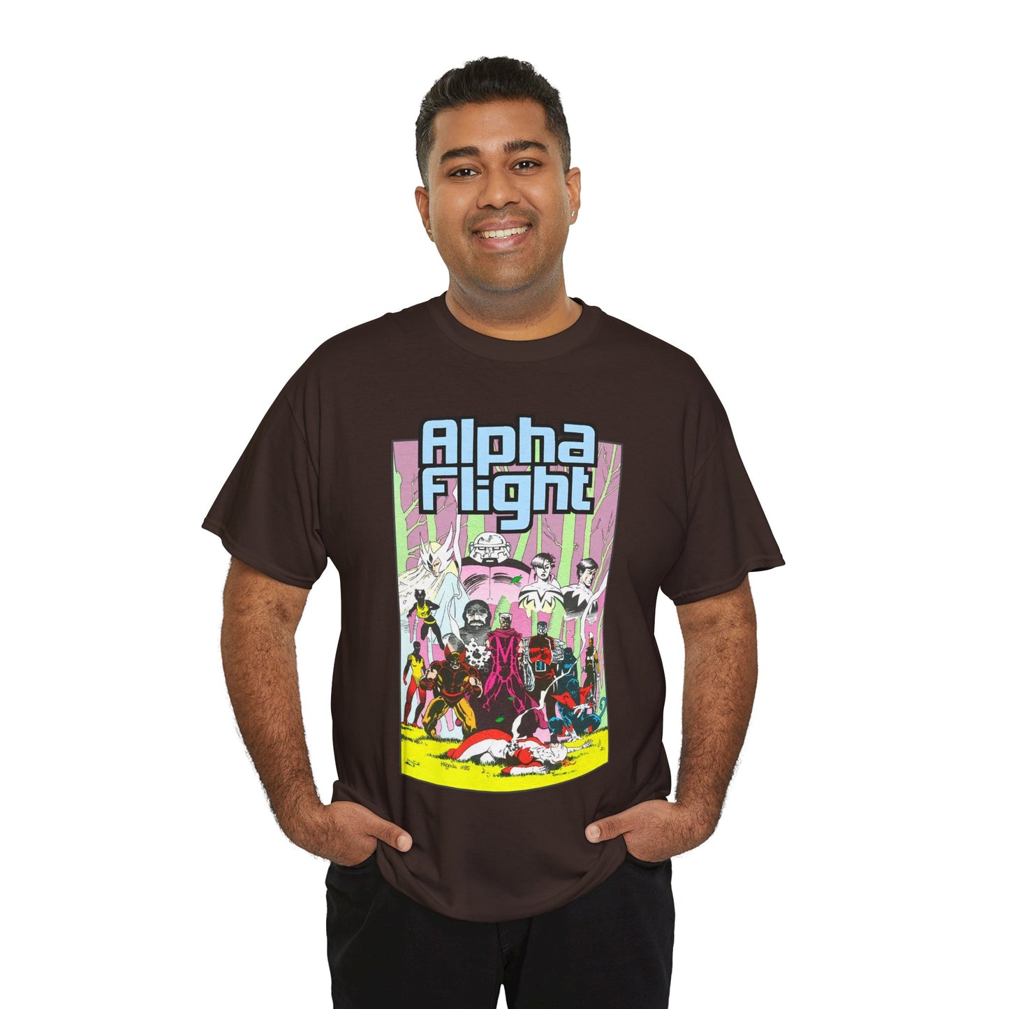Alpha Flight T-Shirt - Mike Mignola Art - Northstar, Aurora, Snowbird, Shaman, Puck - X-Men: Magneto, Colossus, Shadowcat, Storm - Marvel Comics