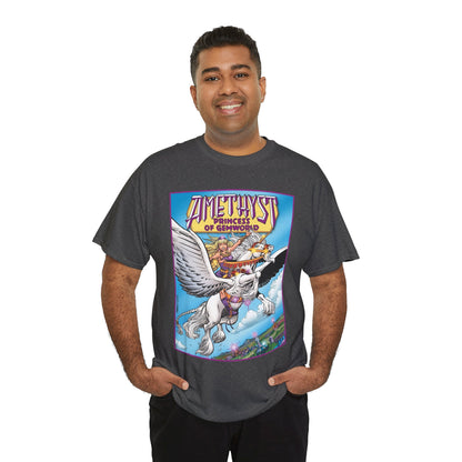 Amethyst Princess of Gemworld T-Shirt - George Perez Art - DC Comics 1980s Series - Riding a Unicorn