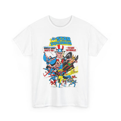 All-Star Squadron T-Shirt - Jerry Ordway Art - Uncle Sam, Hawkman, Superman, Liberty Belle, Black Condor, the Ray, Batman, Plastic Man - JSA Link - DC Comics