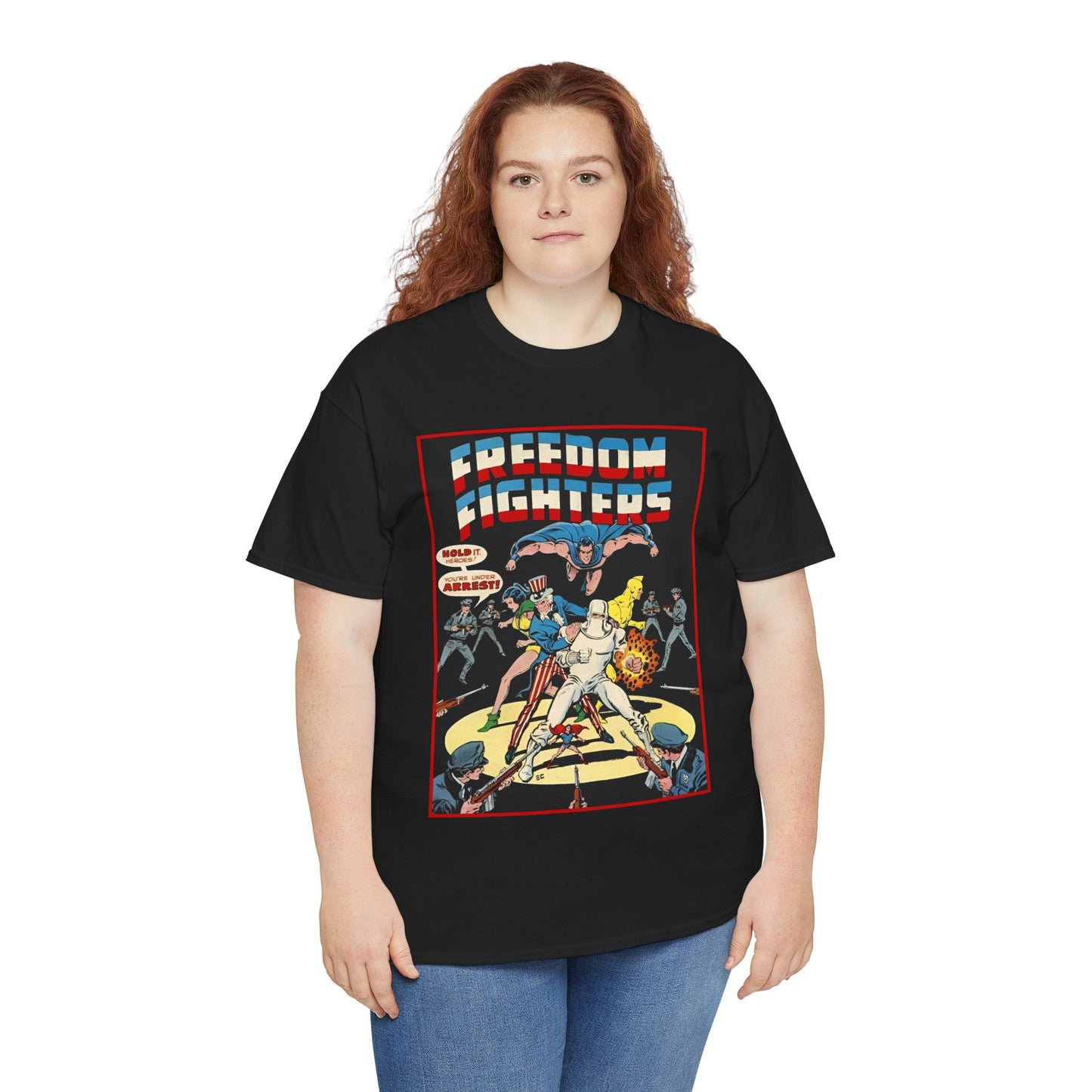 Freedom Fighters T-Shirt - 70s Series - Uncle Sam, The Ray, Phantom Lady, Doll Man, Black Condor, Human Bomb - DC Comics