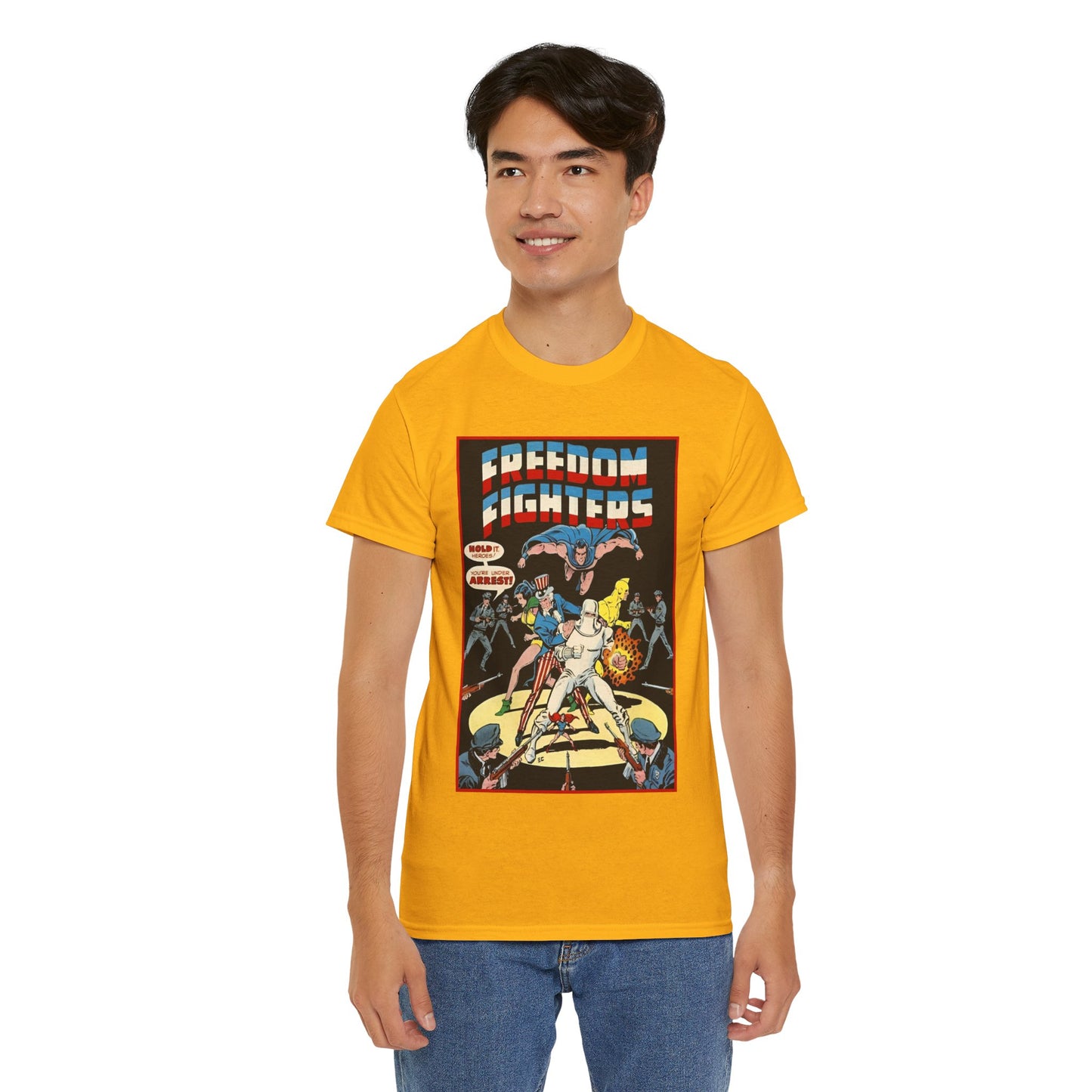 Freedom Fighters T-Shirt - 70s Series - Uncle Sam, The Ray, Phantom Lady, Doll Man, Black Condor, Human Bomb - DC Comics