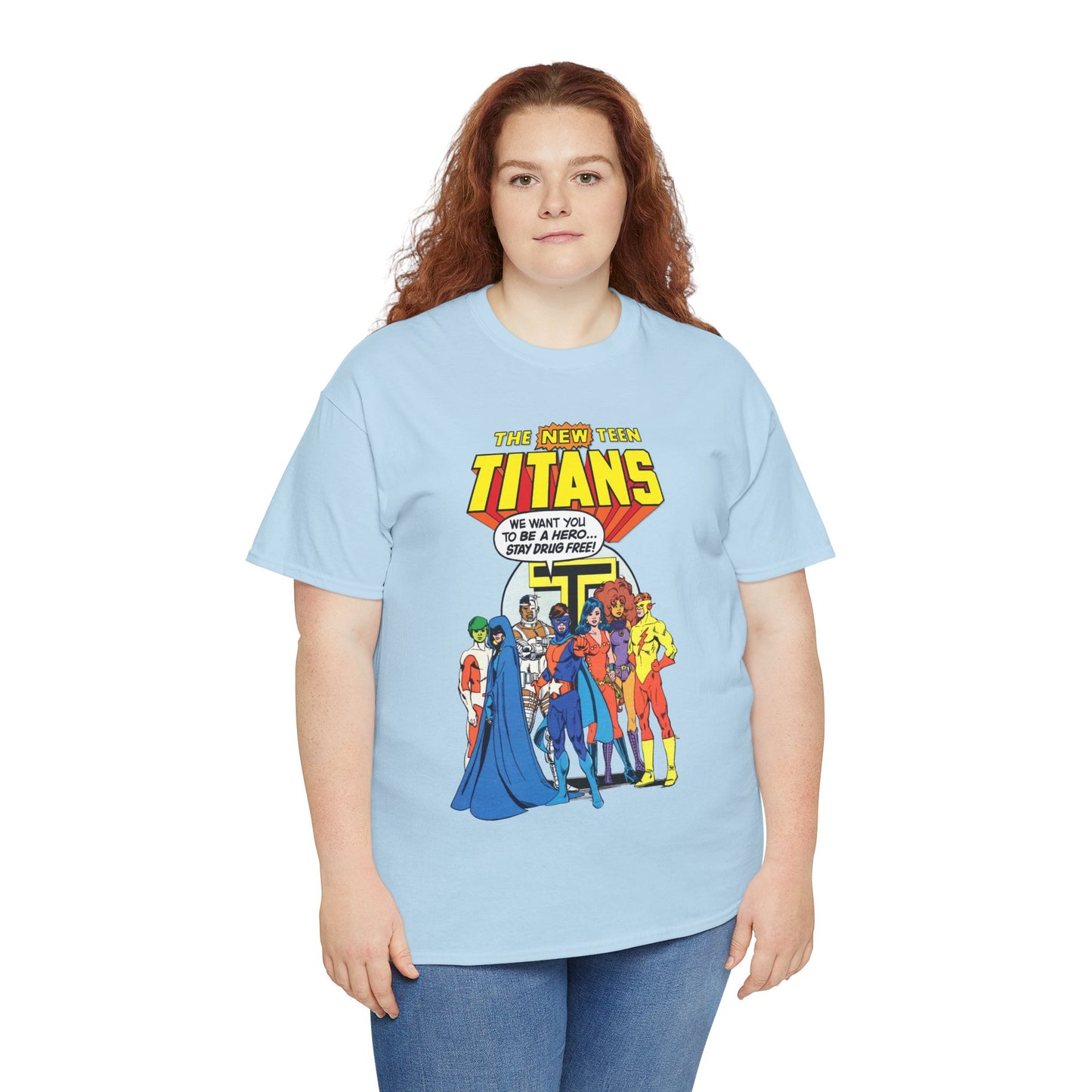 New Teen Titans T-Shirt - 1980s DC Comics Drug Awareness Specials - Protector, Starfire, Cyborg, Wonder Girl, Raven