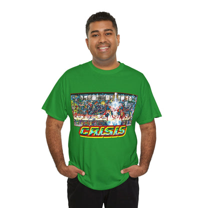 Crisis on Infinite Earths T-Shirt - Jerry Ordway/George Perez Art - Updated 2025 Poster Art - Superman, Wonder Woman, Supergirl, Flash, Harbinger, Pariah, Obsidian, Firestorm - DC Comics