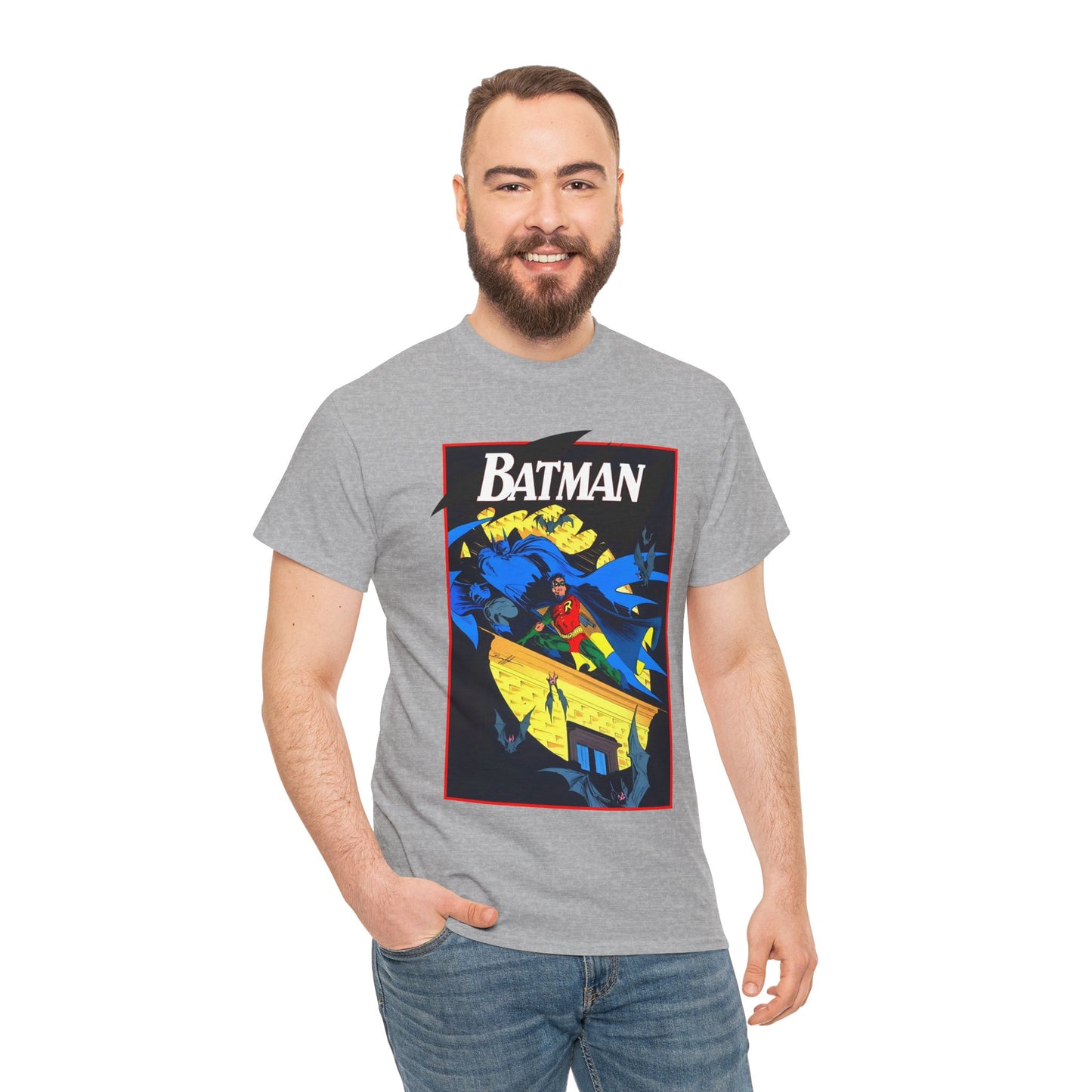 Batman & Robin T-Shirt - Norm Breyfogle Art - Surrounded by Bats in Gotham City - DC Comics