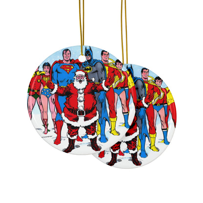 DC Comics Christmas Ceramic Ornaments, 2-Side Print, (3pcs, 5pcs, 10pcs) - Superman, Batman, Teen Titans, Santa Claus