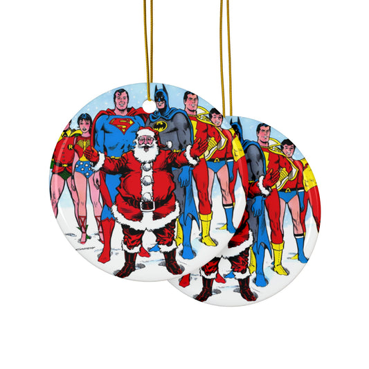 DC Comics Christmas Ceramic Ornaments, 2-Side Print, (3pcs, 5pcs, 10pcs) - Superman, Batman, Teen Titans, Santa Claus