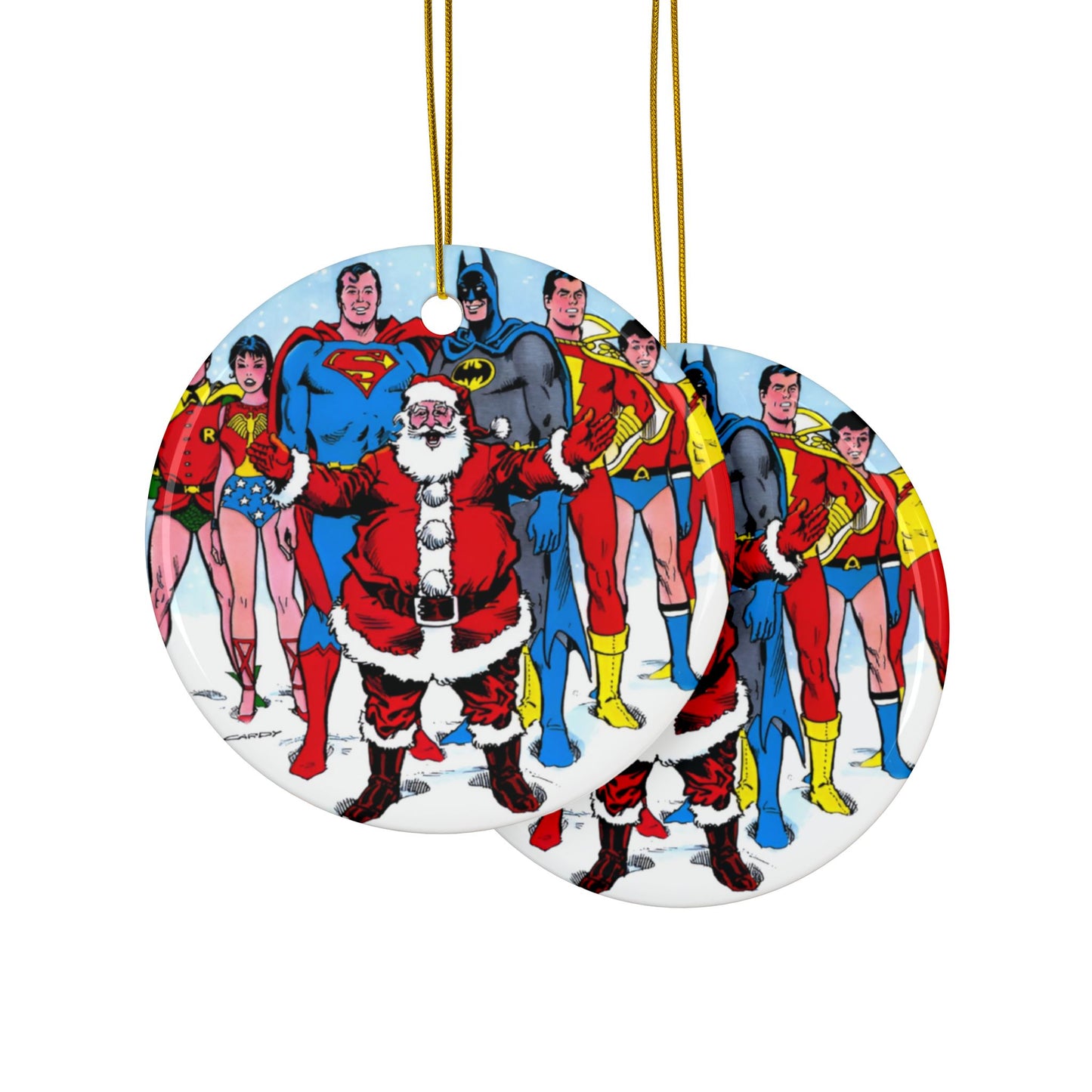 DC Comics Christmas Ceramic Ornaments, 2-Side Print, (3pcs, 5pcs, 10pcs) - Superman, Batman, Teen Titans, Santa Claus