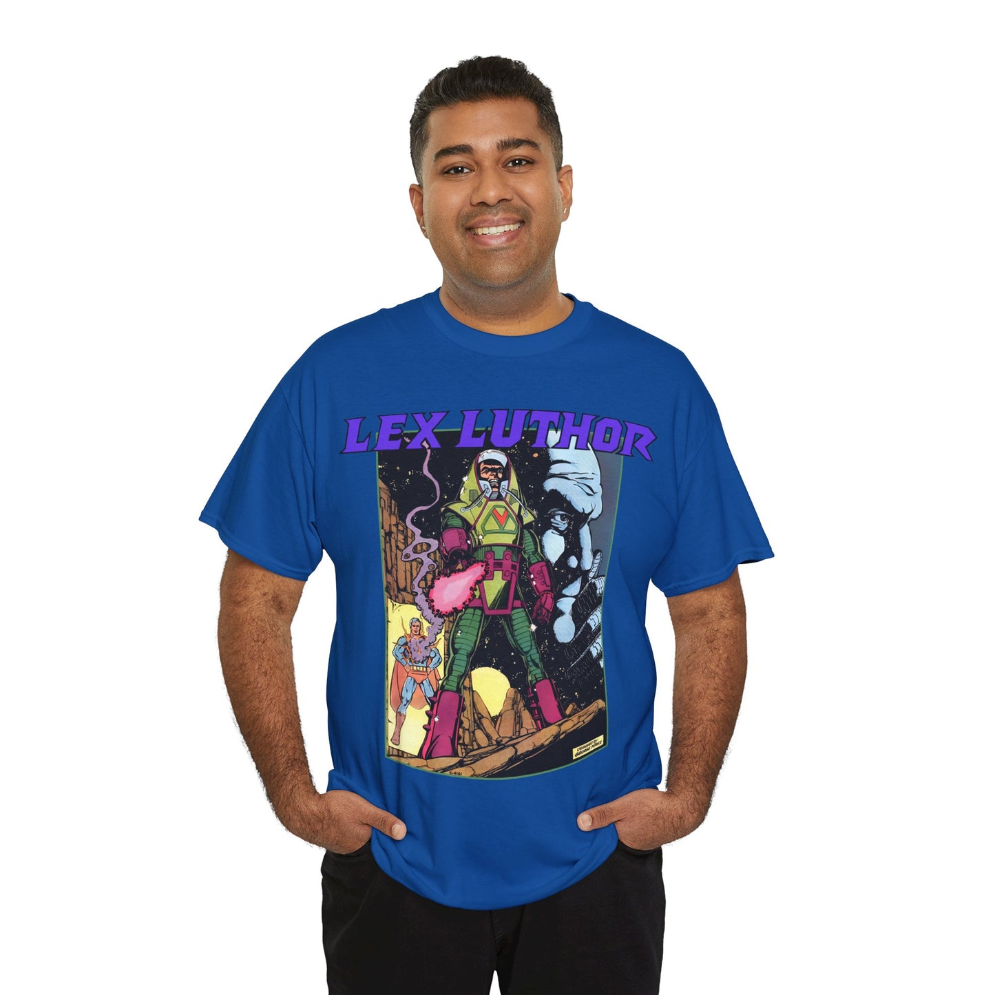 Lex Luthor T-Shirt - George Perez Art - 1980s DC Comics - Action Comics Armor - Inspiration for Super Powers Figure - Superman Enemy