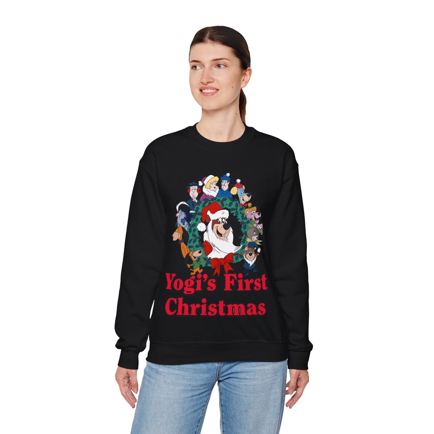 Yogi's First Christmas Crewneck Sweatshirt - Hanna-Barbera TV Holiday Special - Snagglepuss, Huckleberry Hound, Ranger Smith