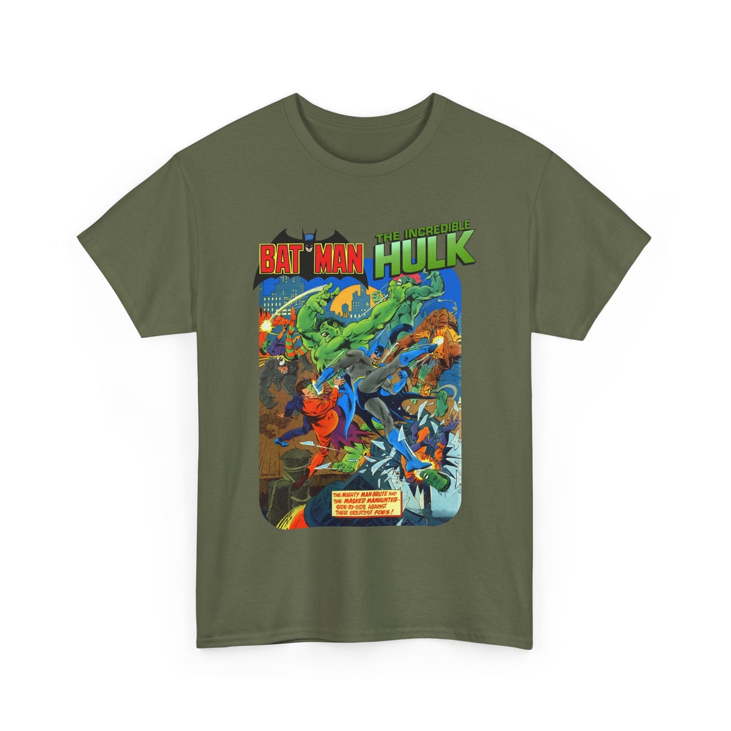 Batman & Incredible Hulk T-Shirt - DC/Marvel Comics 1970s Team-Up - Two-Face & Leader - Retro Art
