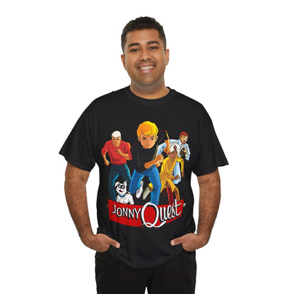 Jonny Quest T-Shirt - Popular Hanna-Barbera Cartoon Characters from the 1960s Adventure TV Show - Dr Benton, Hadji, Race Bannon, Bandit the Dog