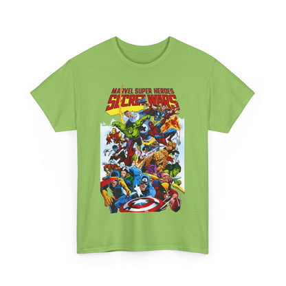 Secret Wars T-Shirt - Spider-man, Wolverine, Iron Man, Captain America, Cyclops, Rogue, Hulk, Mr Fantastic, The Thing - Classic Marvel Comics 1980s Series - The Beyonder