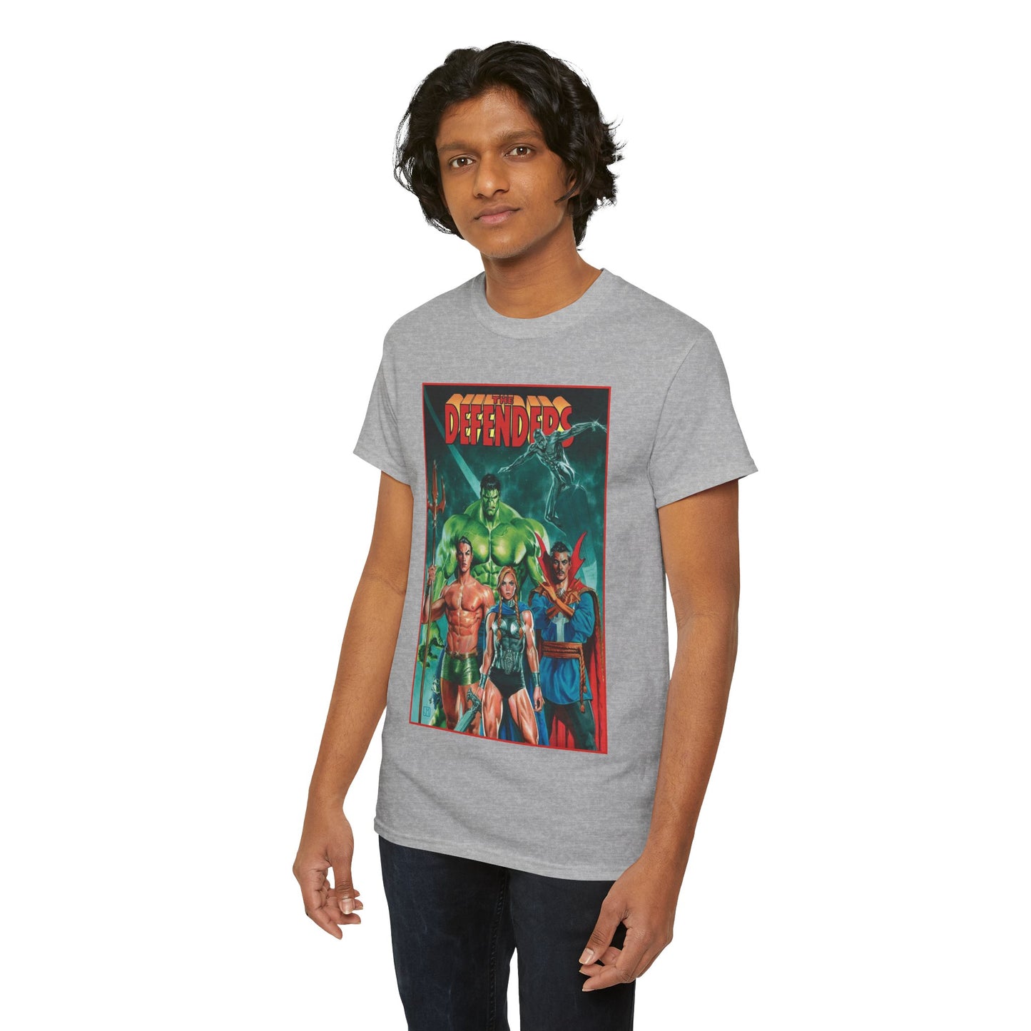 Defenders T-Shirt - Dr Strange, Valkyrie, Hulk, Namor, Silver Surfer - Marvel Comics - Popular 1970s Series