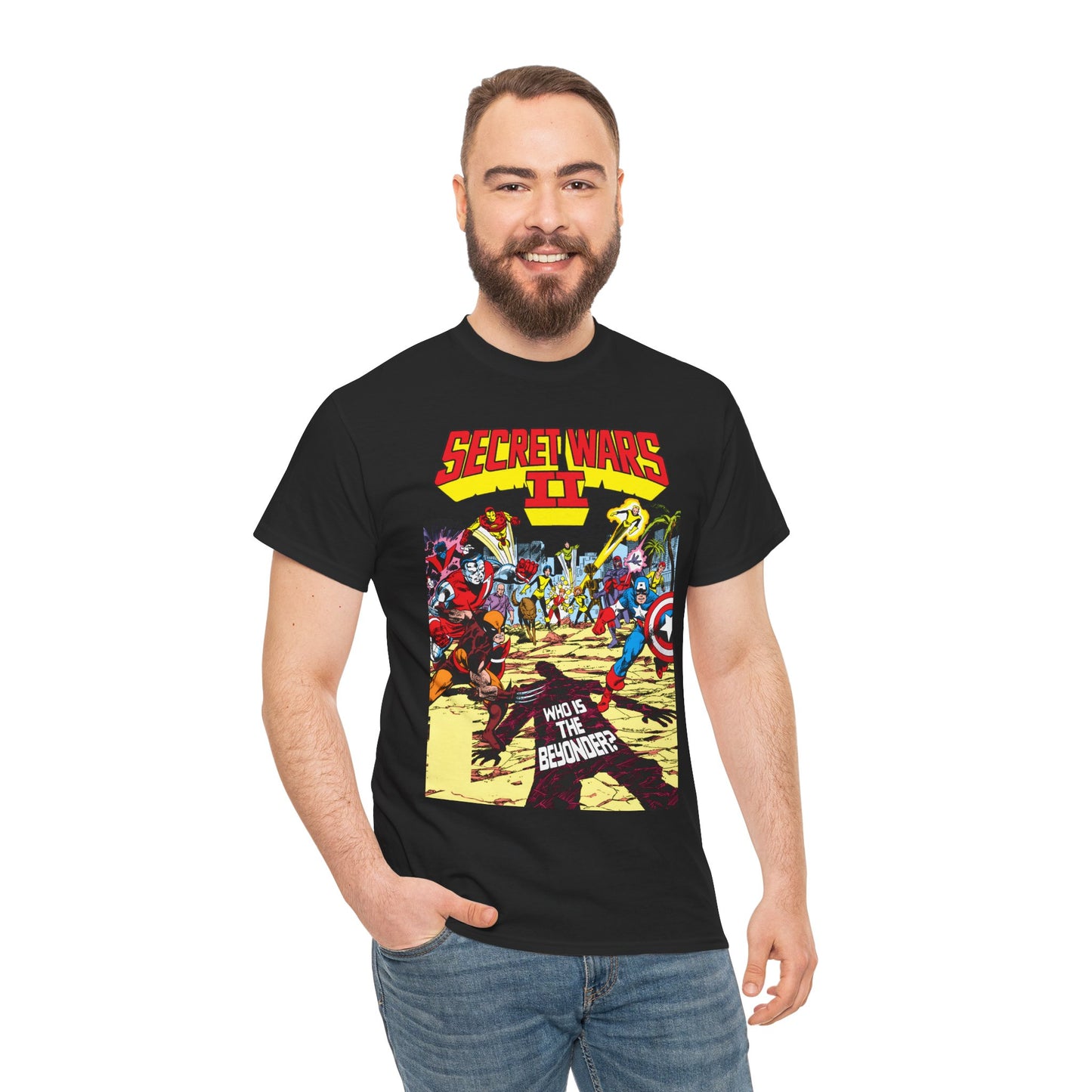 Secret Wars II T-Shirt - John Byrne Art - X-Men, New Mutants, Captain America - The Beyonder - Marvel Comics Series, 1980s