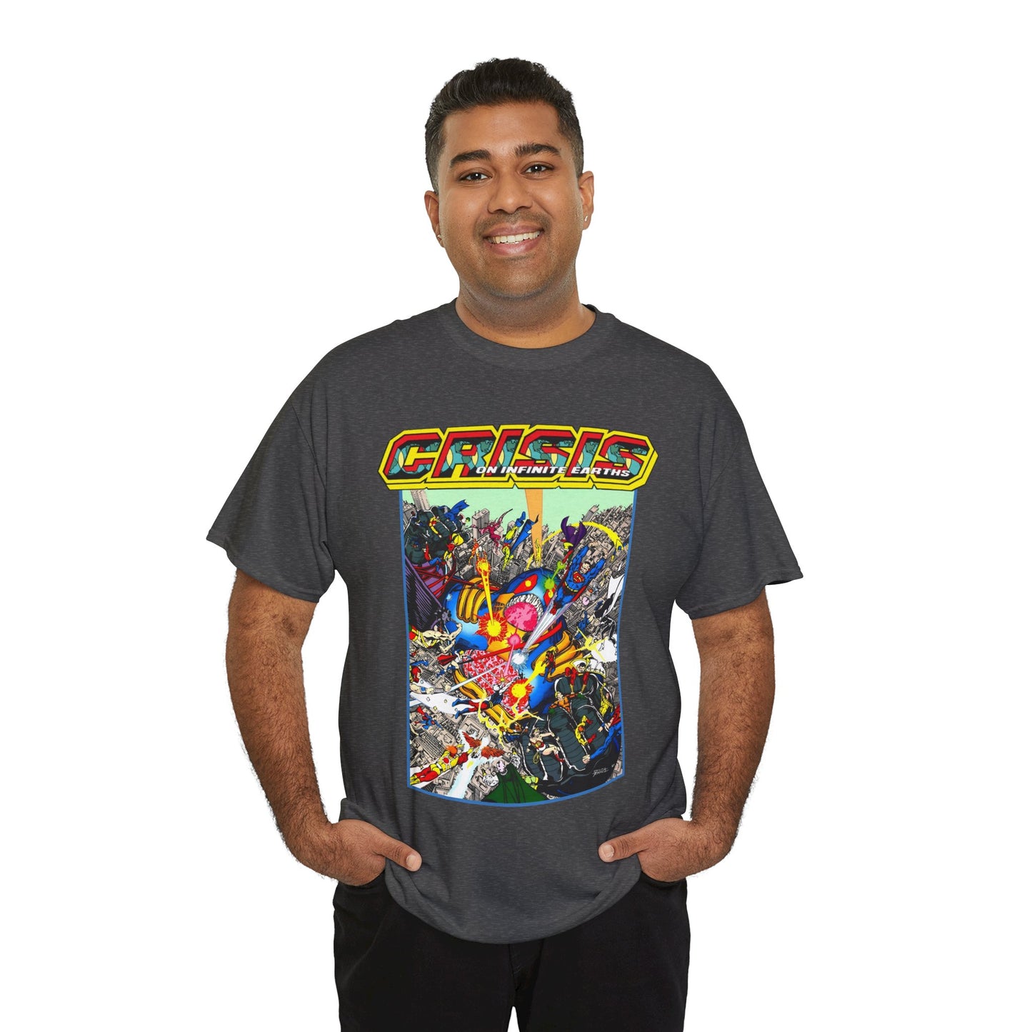 Crisis on Infinite Earths T-Shirt - George Perez Art - Superman, Firestorm, Captain Atom, Wonder Woman, Martian Manhunter Vs The Anti-Monitor - #12 Cover - DC Comics