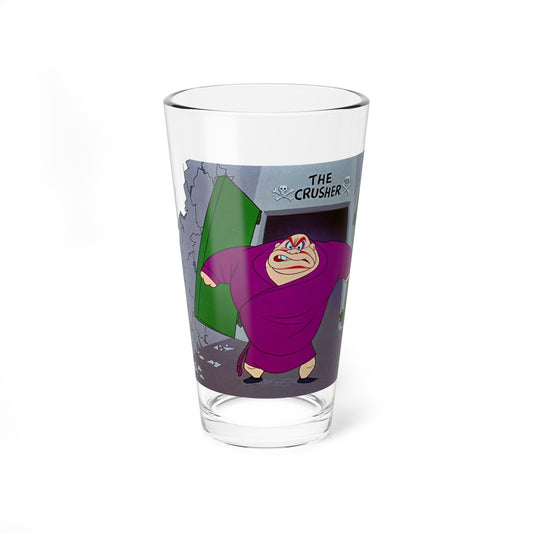 The Crusher Pint Glass, 16oz - Looney Tunes Art  - Bunny Hugged - Wrestling Cartoon - Bugs Bunny Foe