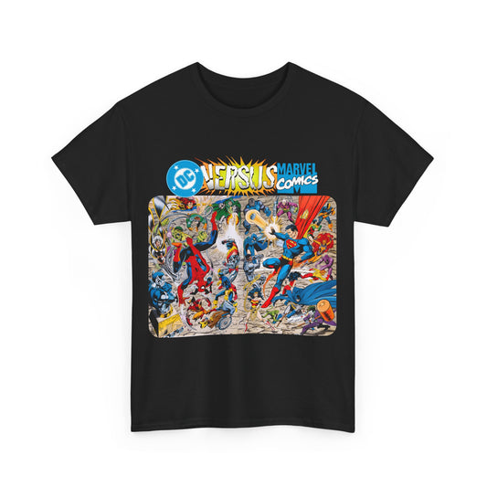 DC Comics Vs Marvel T-Shirt - John Byrne Art - Spider-Man, Raven, Cyborg, Wolverine, Joker, Superman, Batman, Deathstroke, Darkseid