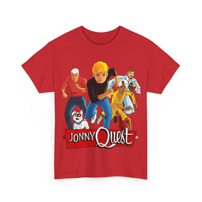 Jonny Quest T-Shirt - Popular Hanna-Barbera Cartoon Characters from the 1960s Adventure TV Show - Dr Benton, Hadji, Race Bannon, Bandit the Dog