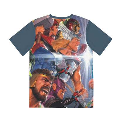 Justice League Vs Avengers All Over Print Tee (Polyester) - Alex Ross Art - (Justice League in Front) (IMPROVED PLACEMENT AND PRINTING TECHNIQUES)