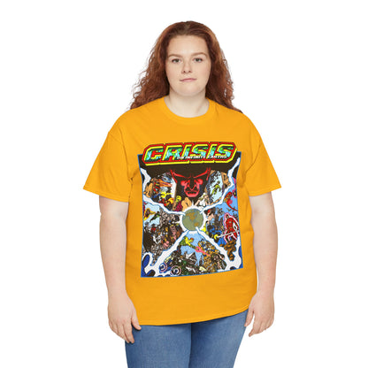 Crisis on Infinite Earths T-Shirt - George Perez Art - #3 Cover - Monitor, Flash, Starfire, Brainiac 5, Dream Girl - DC Comics