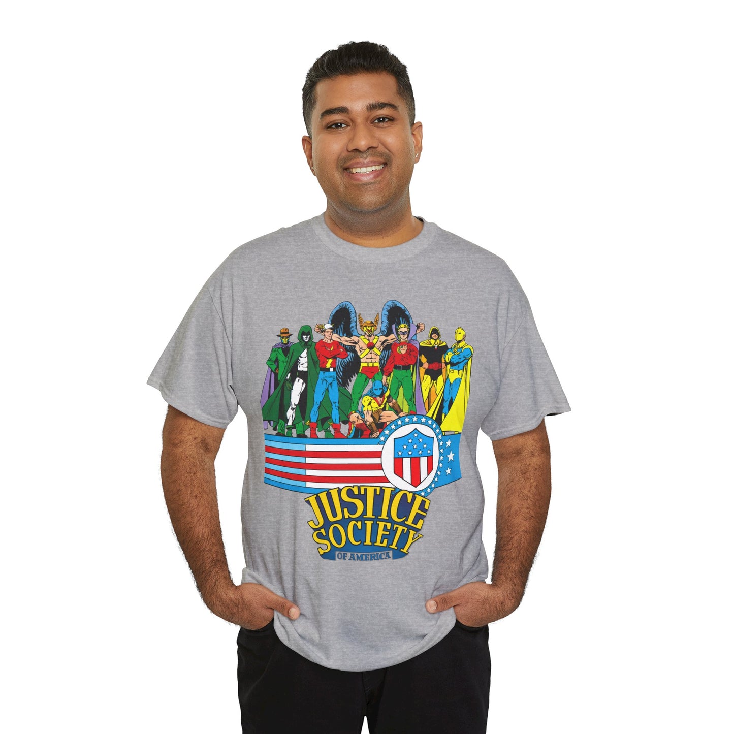 Justice Society of America T-Shirt - Amazing George Perez Art - History of the DC Universe - DC Comics - Dr Fate, Sandman, Flash, Hourman, Spectre, Hawkman