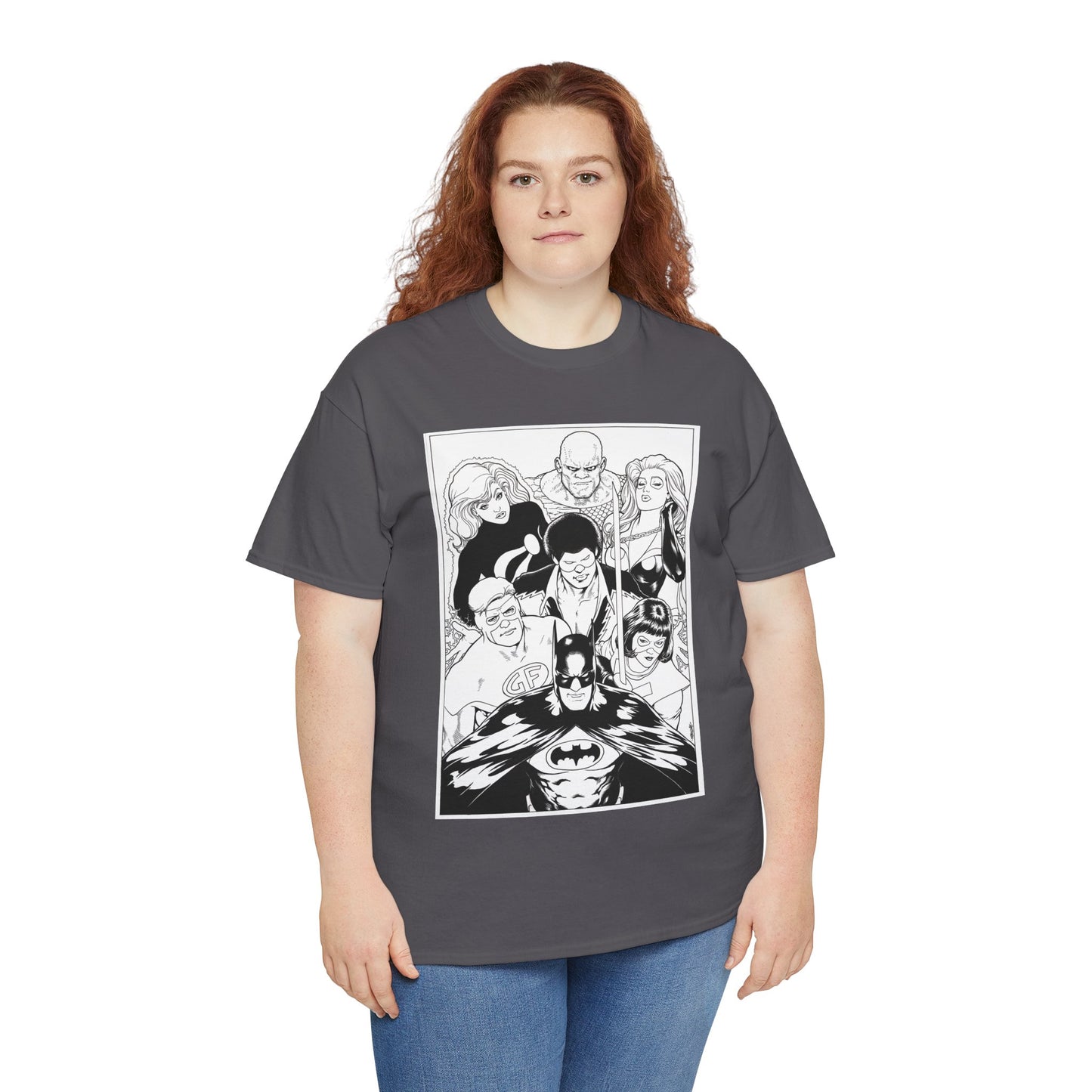Batman & the Outsiders T-Shirt - Kevin Maguire Art - Black & White - Black Lightning, Metamorpho, Halo, Looker, Katana, Geo-Force - DC Comics