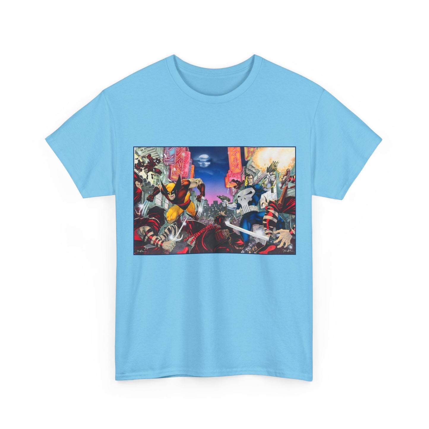 Wolverine & Punisher T-Shirt - Jim Lee Art - Vs The Hand - Marvel Comics