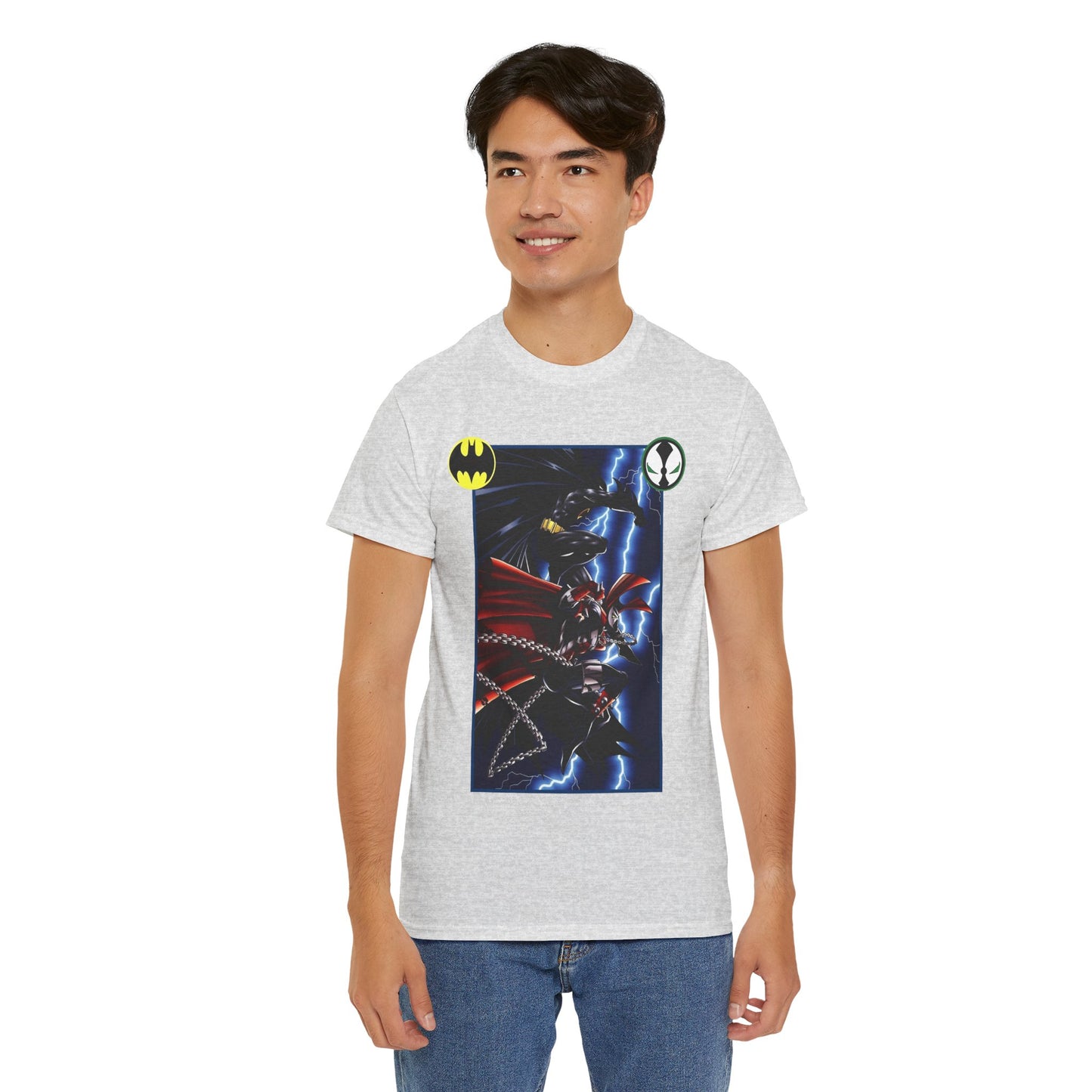 Batman & Spawn T-Shirt - Todd McFarlane Art - Gotham City, Frank Miller Story - DC Comics & Image Comics