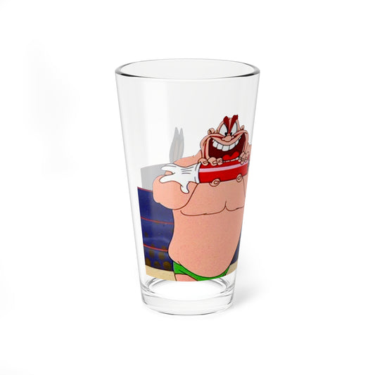 Bugs Bunny & the Crusher Pint Glass, 16oz - Popular Looney Tunes Characters  - Bunny Hugged - Bugs Wrestler Foe - Cartoon Classic