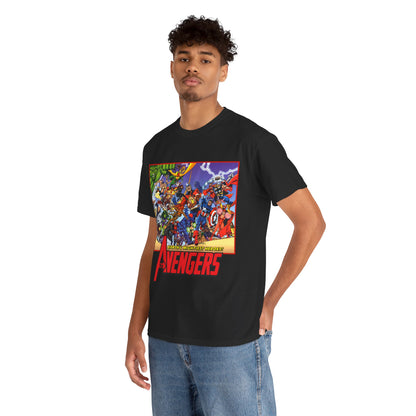 Avengers T-Shirt - George Perez Art - Marvel Comics - Captain America, Iron Man, Thor, She-Hulk, Hawkeye, Vision, Quicksilver - Classic Cover