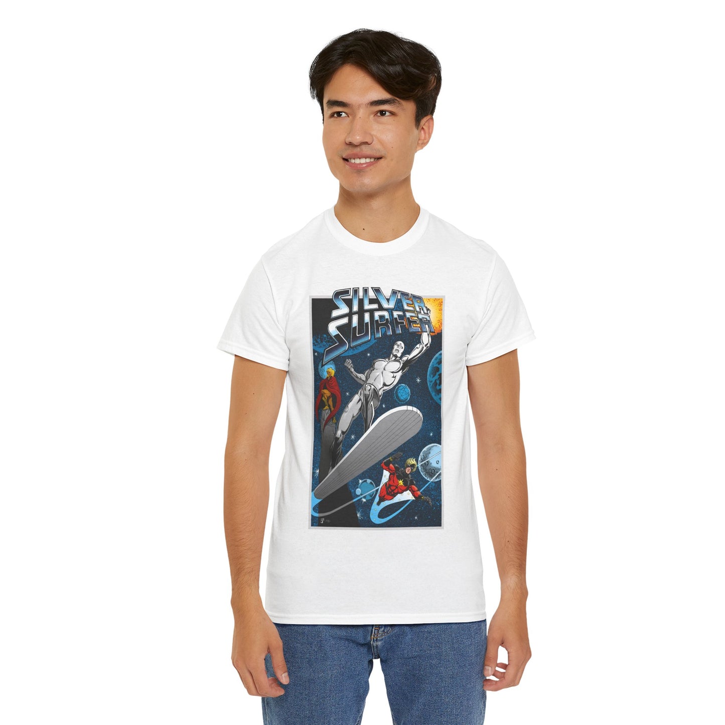 Silver Surfer T-Shirt - With Adam Warlock & Captain Marvel - Norrin Radd - Former Herald of Galactus - Fantastic Four Ally - Marvel Comics