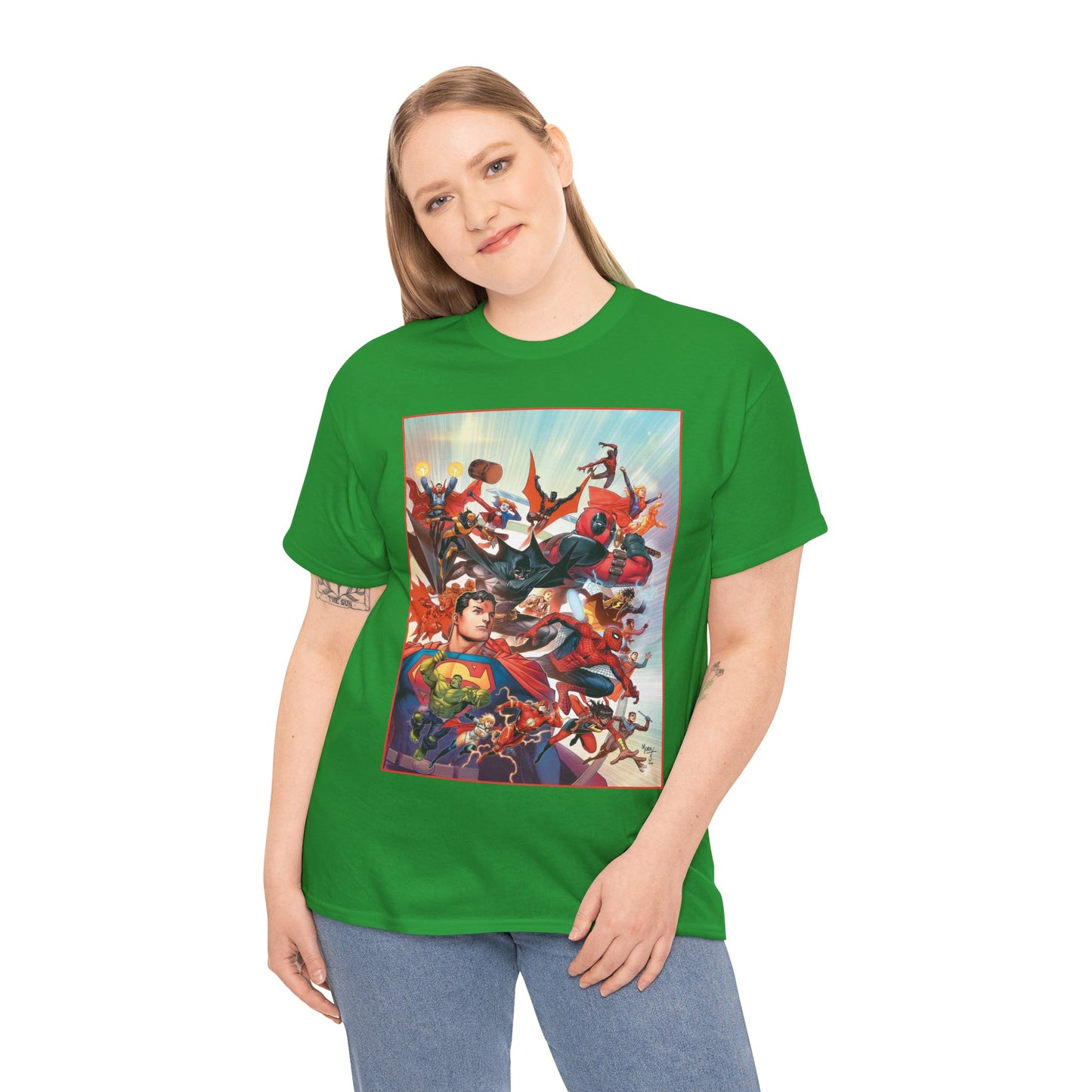DC/Marvel T-Shirt - The Cosmic Kiss Caper & Other Stories Cover Art - Superman, Deadpool, Spider-Man, Harley Quinn, Batman Beyond, Static, Dr. Strange - DC Comics/Marvel