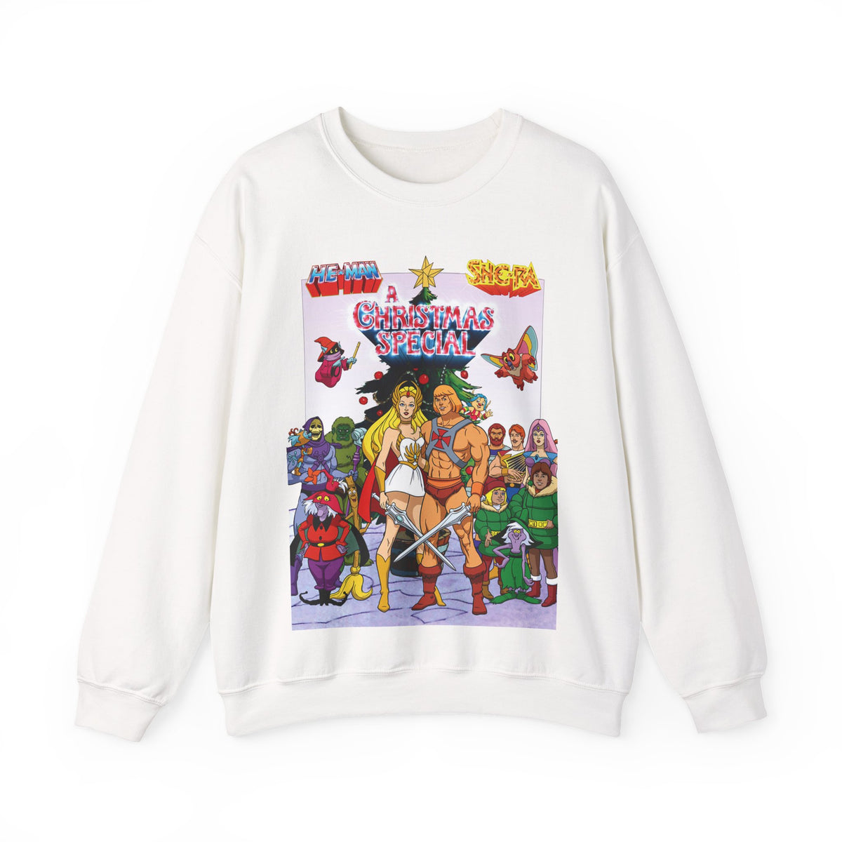 He-Man & She-Ra Christmas Special Heavy Blend Crewneck Sweatshirt - Masters of the Universe, Princess of Power Filmation Festive Holiday Cartoon