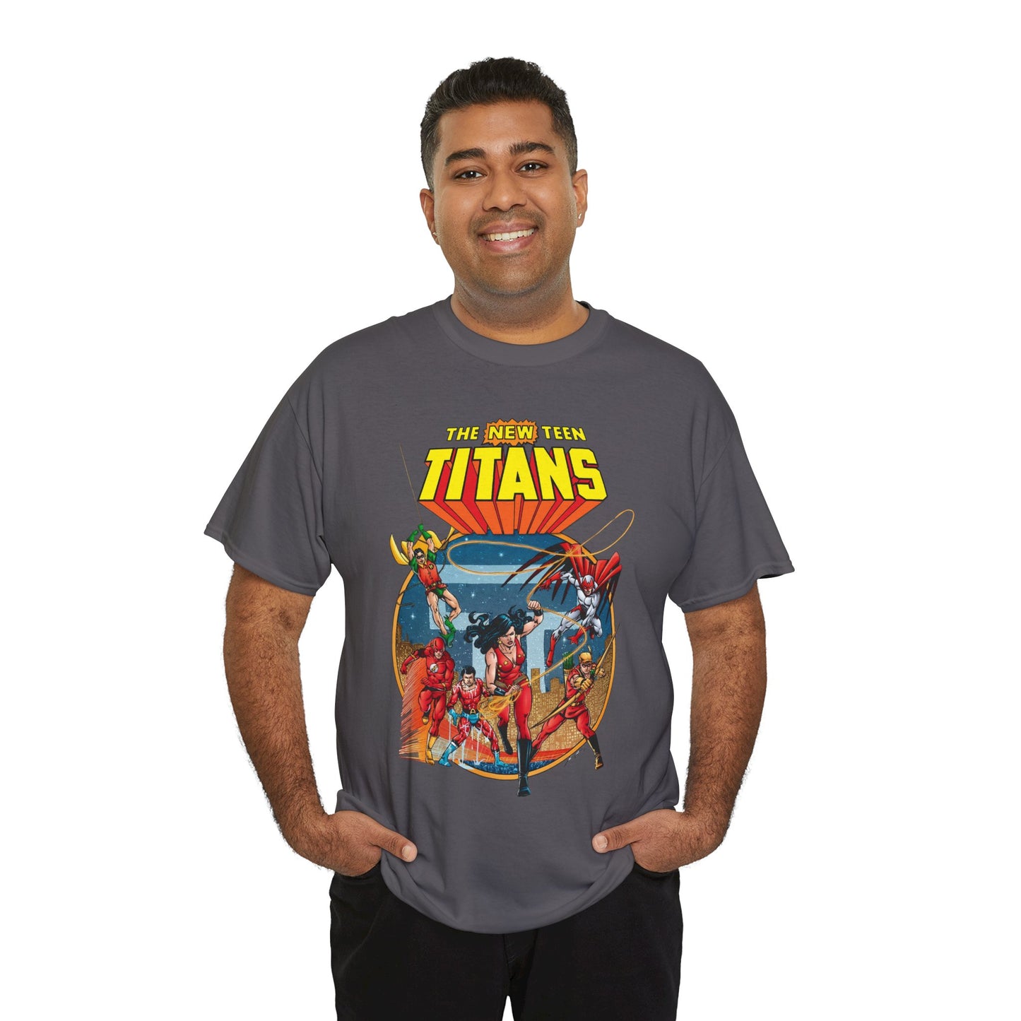 New Teen Titans T-Shirt - George Perez Art - Wonder Girl, Flash, Robin, Speedy, Aqualad, Hawk - DC Comics