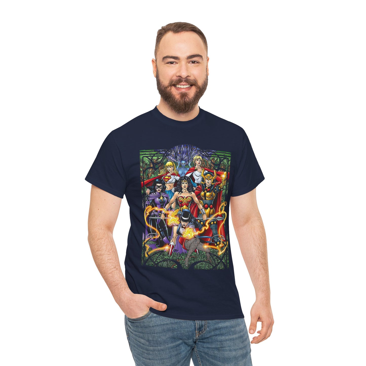 Justice League of Amazons T-Shirt - George Perez Art - Wonder Woman, Zatanna, Supergirl, Power Girl, Huntress, Big Barda - JLA - DC Comics