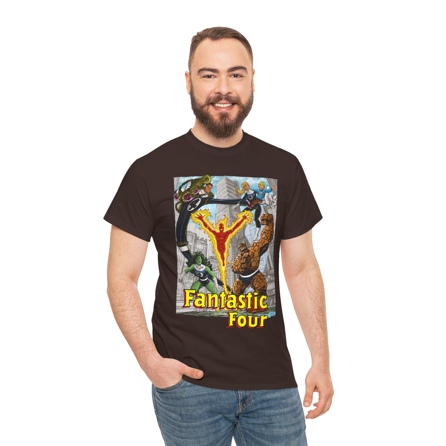 Fantastic Four T-Shirt - John Byrne Art - She-Hulk, Invisible Woman, Thing, Reed Richards, Human Torch - Baxter Building - Marvel Comics