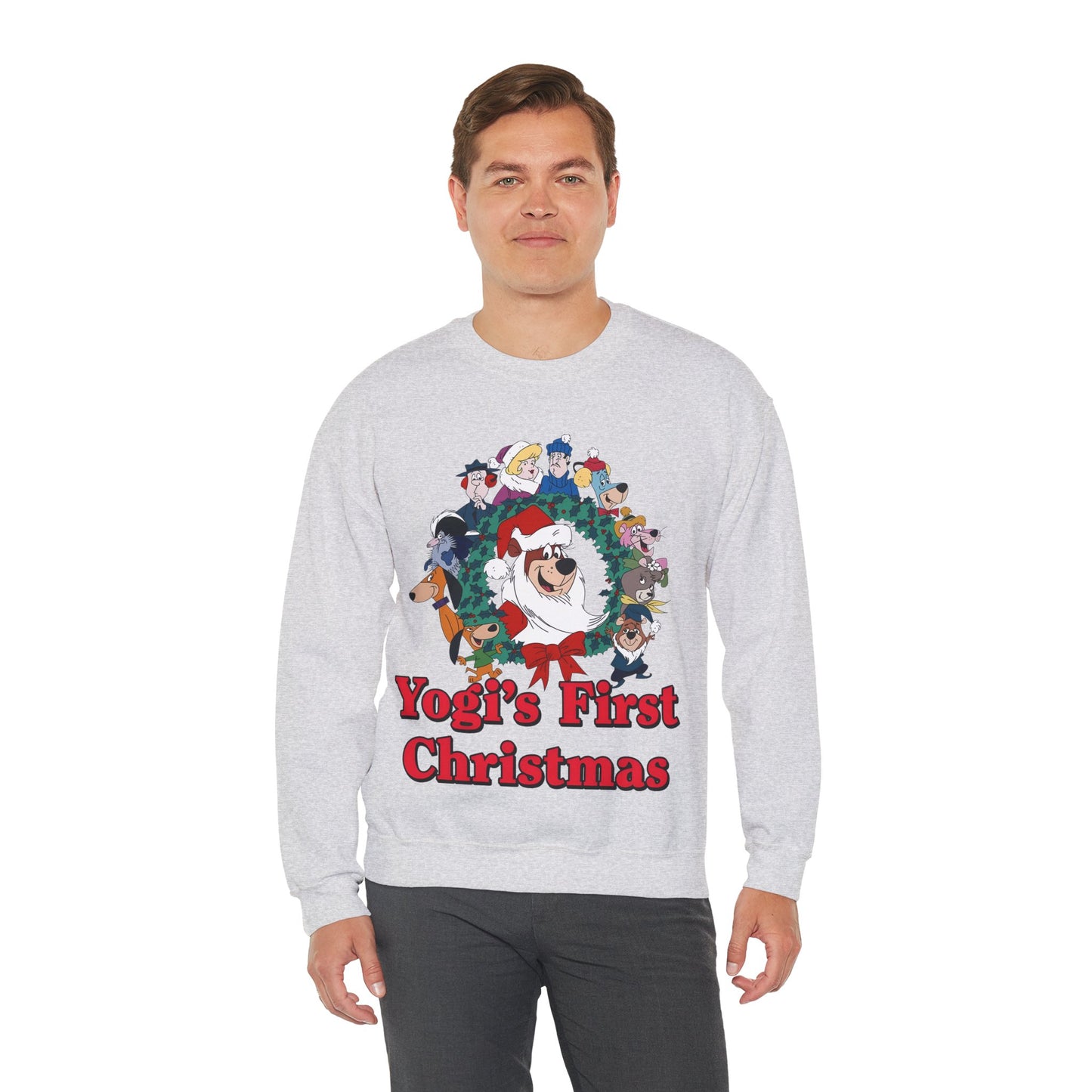 Yogi's First Christmas Crewneck Sweatshirt - Hanna-Barbera TV Holiday Special - Snagglepuss, Huckleberry Hound, Ranger Smith