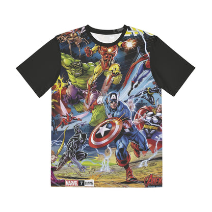 Avengers All Over Print Tee (Polyester) - Captain America, Iron Man, Black Widow, Thor, Black Panther  - Marvel Comics (IMPROVED PLACEMENT AND PRINTING TECHNIQUES)