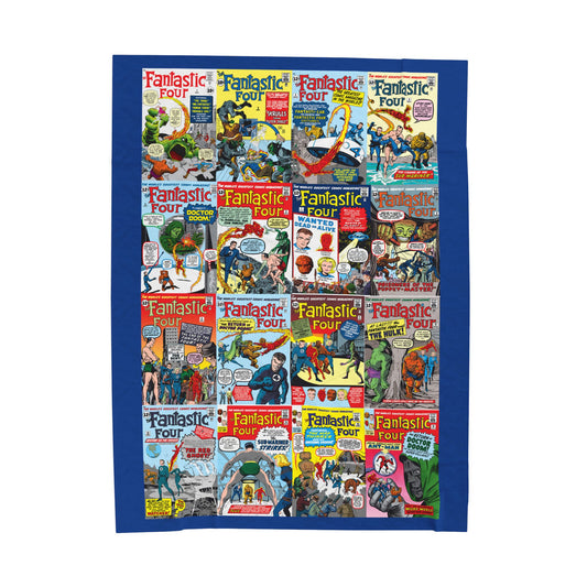Fantastic Four Plush Blanket 60x80" - Classic Silver Age Jack Kirby Art - Mr. Fantastic, Invisible Woman, Human Torch, The Thing - Marvel Comics