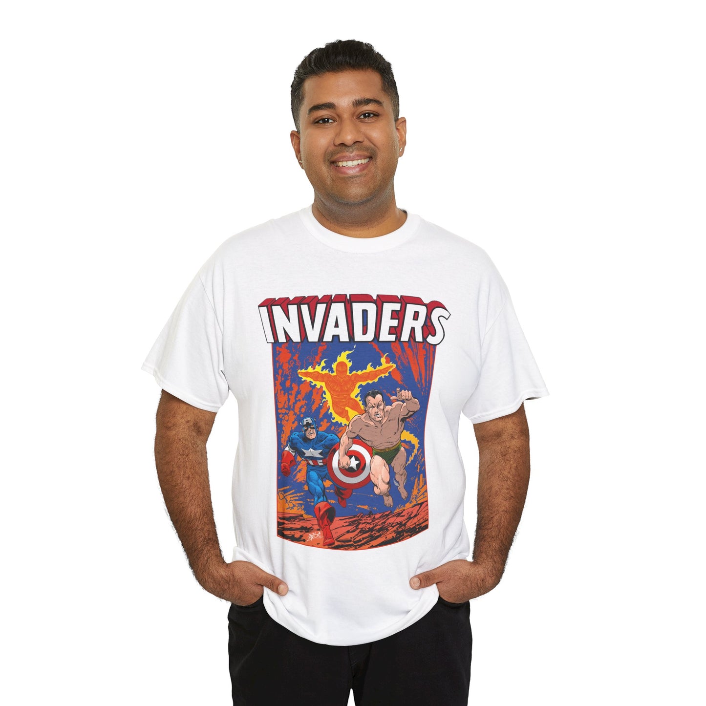 Invaders T-Shirt - John Byrne Art - Captain America, Namor, Human Torch - Marvel Comics Golden Age Characters