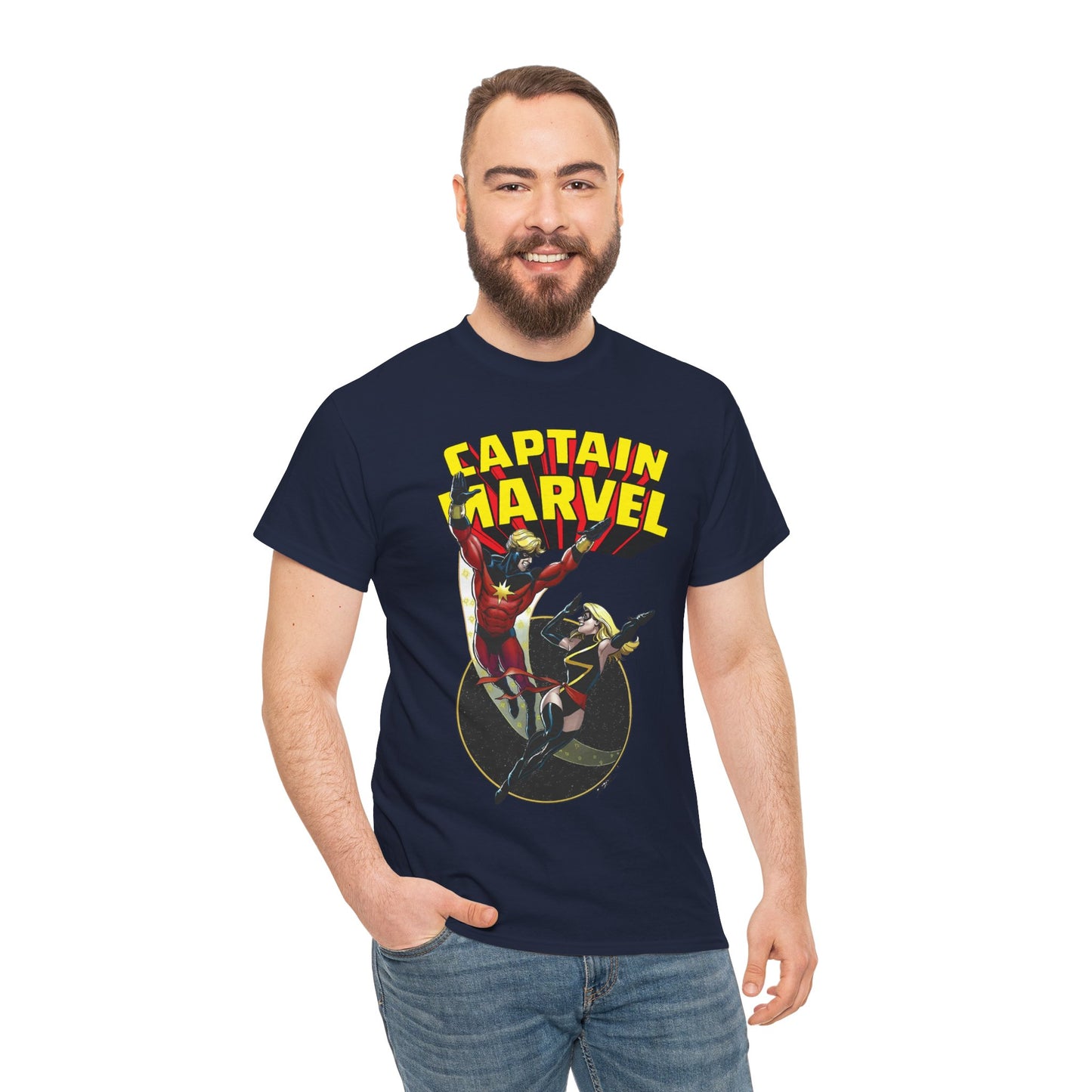 Captain Marvel T-Shirt - George Perez Art - Mar-Vell & Carol Danvers - Kree Empire - Marvel Comics