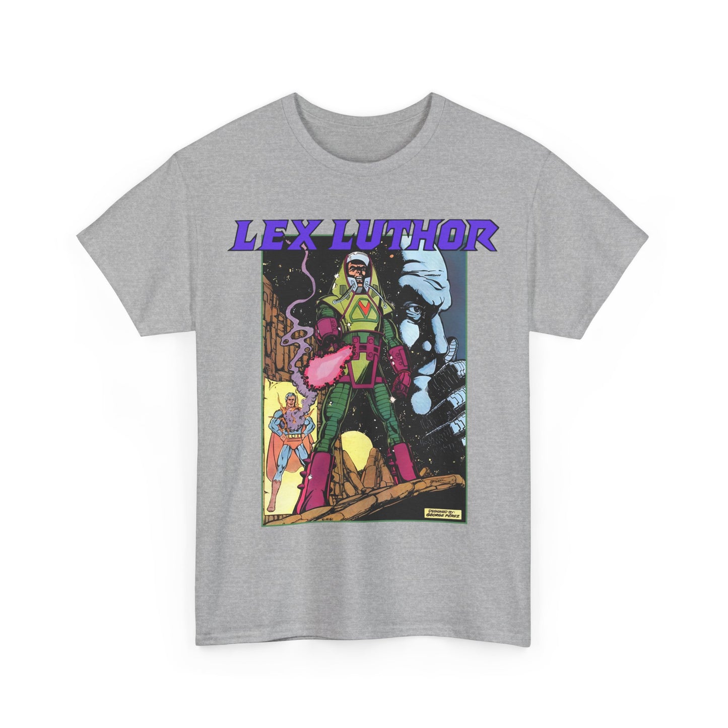 Lex Luthor T-Shirt - George Perez Art - 1980s DC Comics - Action Comics Armor - Inspiration for Super Powers Figure - Superman Enemy
