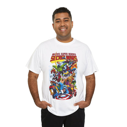 Secret Wars T-Shirt - Spider-man, Wolverine, Iron Man, Captain America, Cyclops, Rogue, Hulk, Mr Fantastic, The Thing - Classic Marvel Comics 1980s Series - The Beyonder