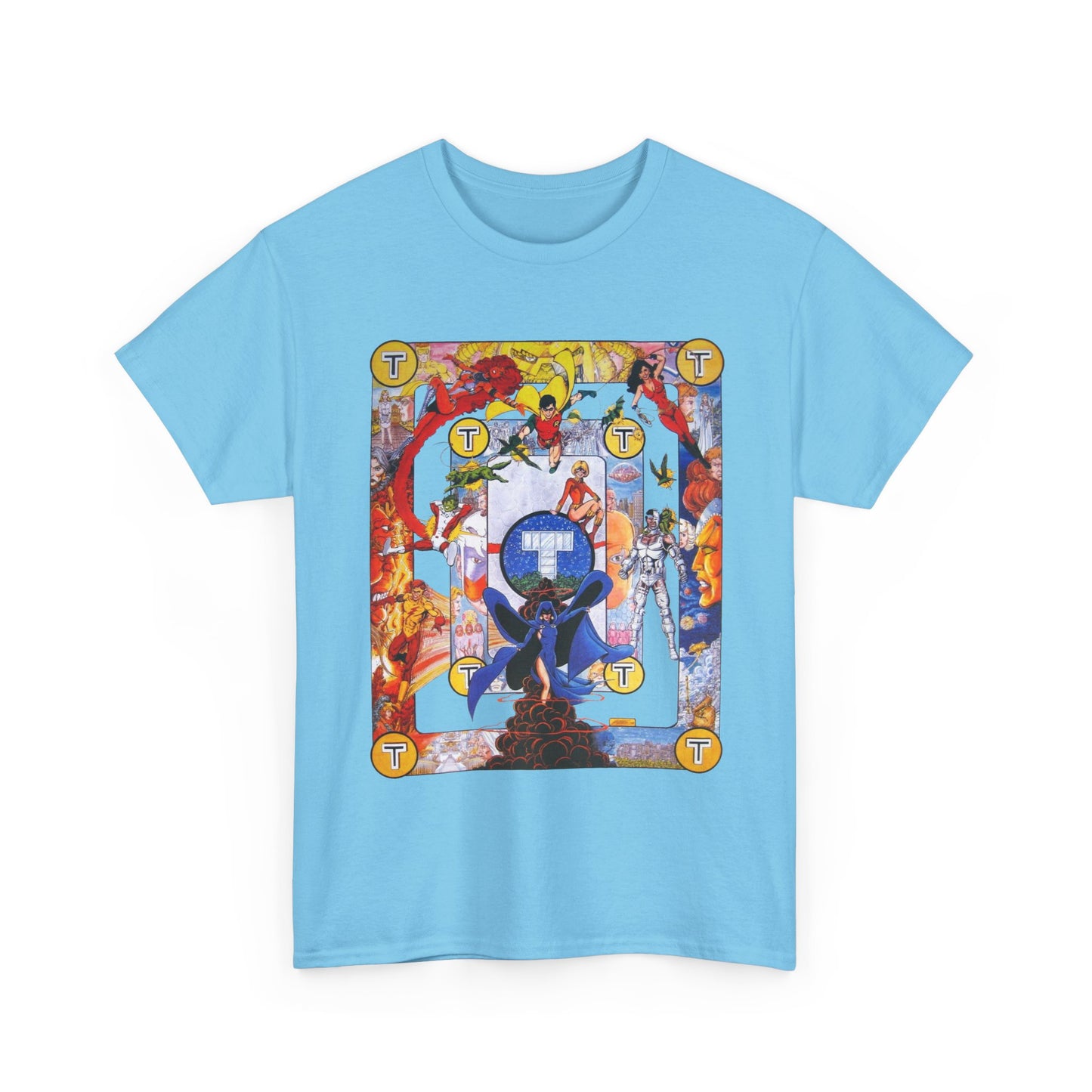 New Teen Titans Poster T-Shirt - George Perez Art - Cyborg, Raven, Robin, Terra, Wonder Girl, Changeling, Kid Flash, Deathstroke, Blackfire - DC Comics
