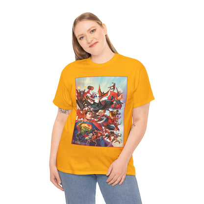 DC/Marvel T-Shirt - The Cosmic Kiss Caper & Other Stories Cover Art - Superman, Deadpool, Spider-Man, Harley Quinn, Batman Beyond, Static, Dr. Strange - DC Comics/Marvel