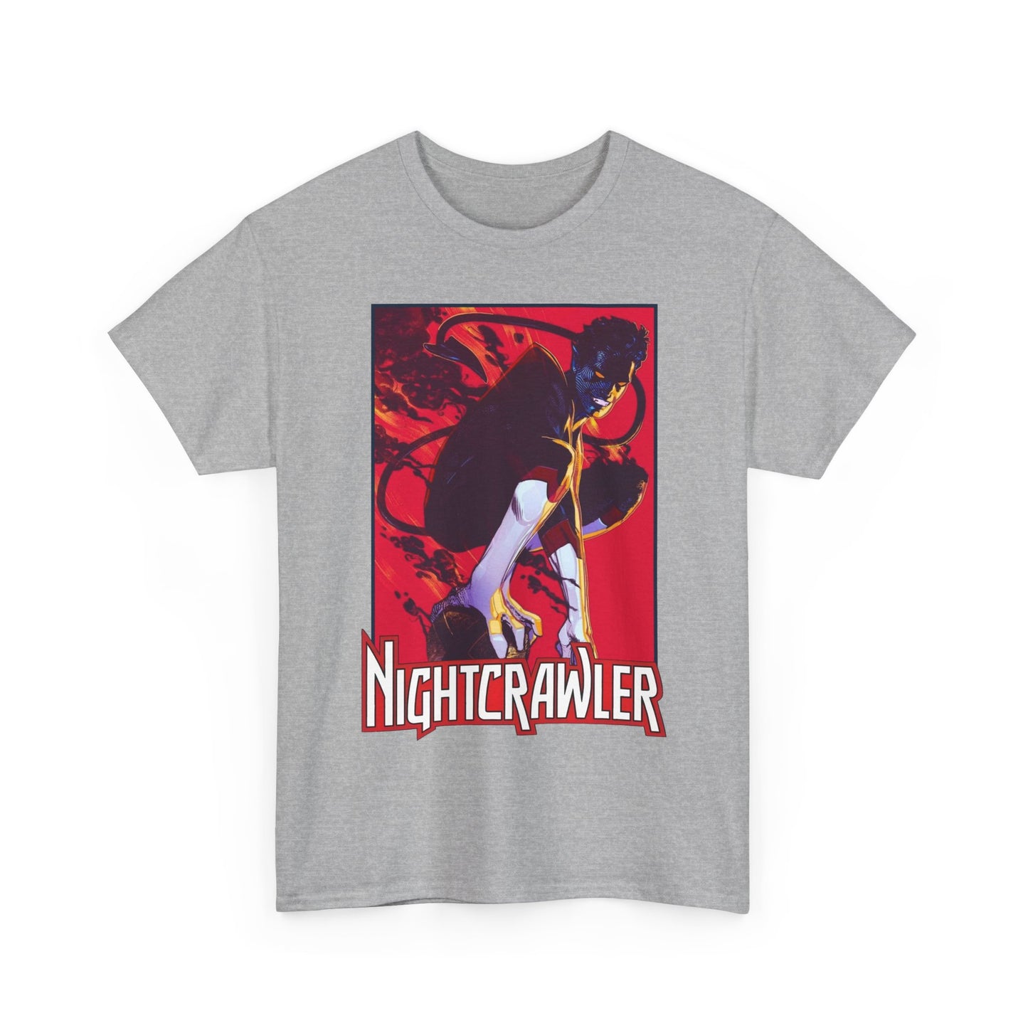 Gray t-shirt with Marvel Comics X-Men 'Nightcrawler' graphic design on a white background