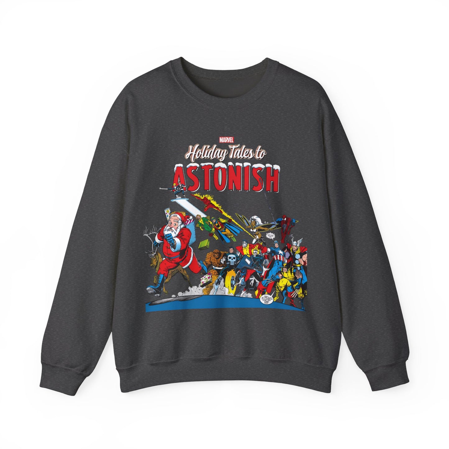Marvel Comics Christmas Crewneck Sweatshirt - Spider-Man, Punisher, Ghost Rider, X-Men, Fantastic Four
