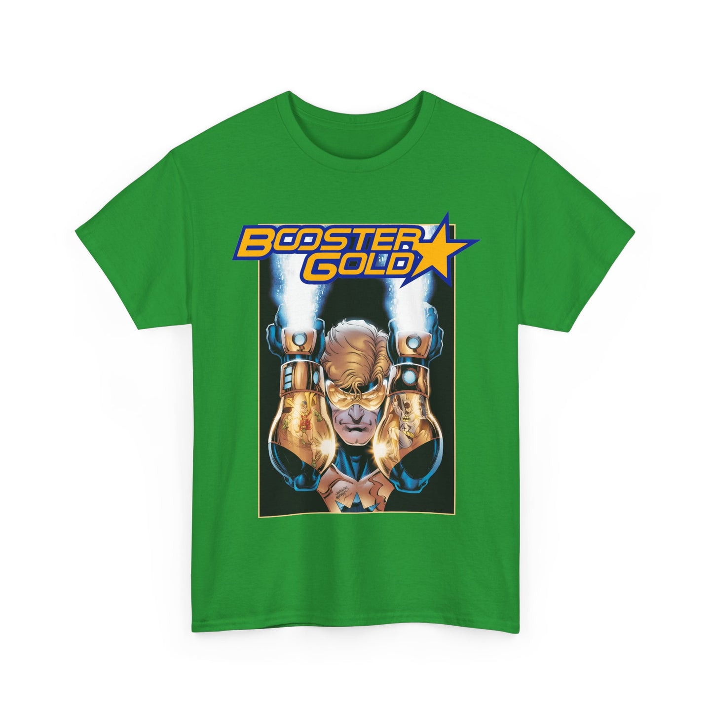 Booster Gold T-Shirt - Dan Jurgens Art - Batman & Robin in His Gauntlets - DC Comics